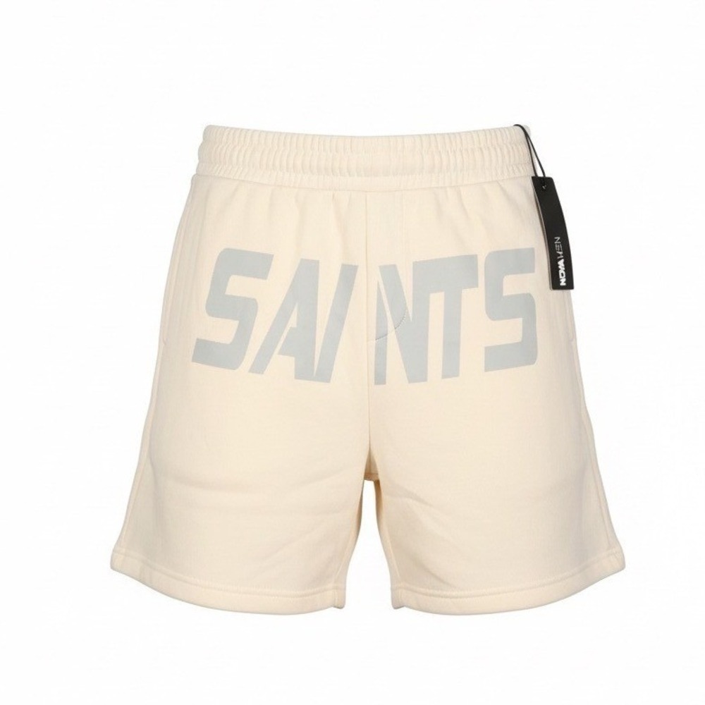 Fashion Nova Men Big‎ Saints Sweatshorts Cream Graphic Logo Shorts Size L NEW
